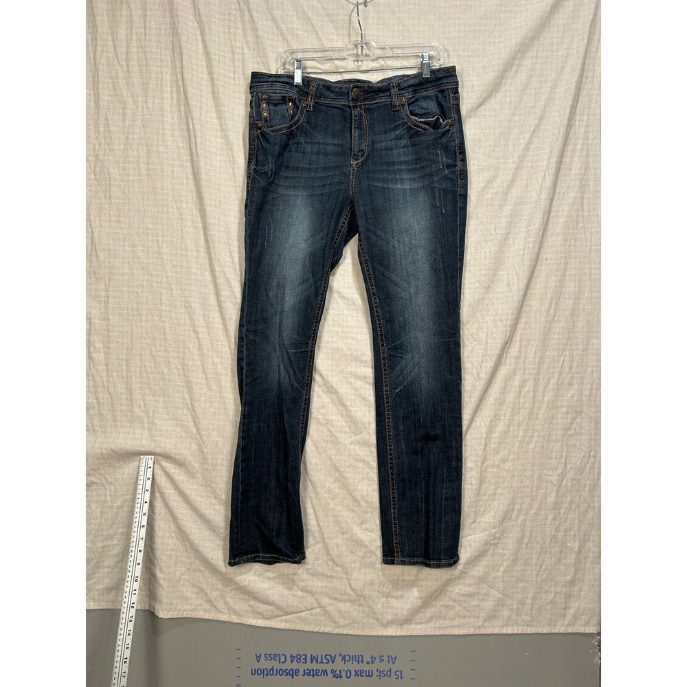Grace in LA Women Size 33 Dark Wash Straight Embellished Embroidered Jeans #2162 - Picture 1 of 12